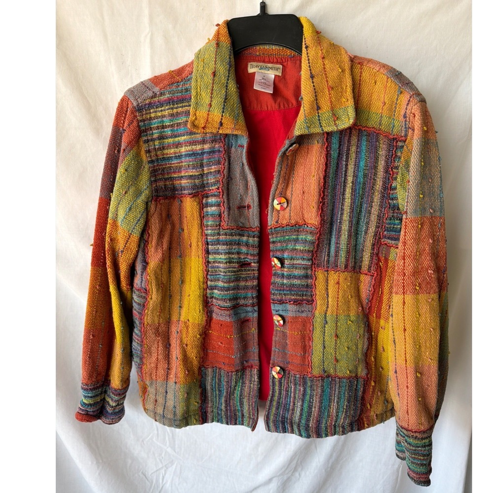 TravelSmith Patchwork Jacket Multi-Color Woven Cotton Boho Eclectic Artsy Small